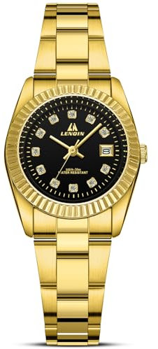 LN LENQIN Damenuhr Edelstahl Armbanduhr Damen wasserdichte Uhr Damen Klassisch Analog Quarz Uhren