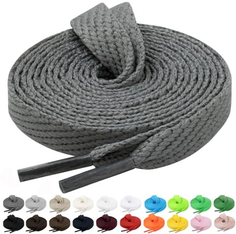 Handshop 2 pares de cordones planos para zapatillas 10mm ancho 20 colores, cordones anchos para zapatillas deportivas, zapatillas de skate Gris oscuro 102 cm