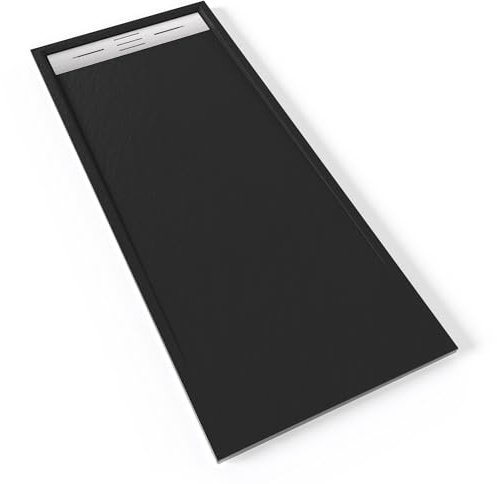 HIEMAL INOX Receveur de douche 70 x 170 cm résine Noir aspect ardoise + bonde inox incluse - Salle de bain