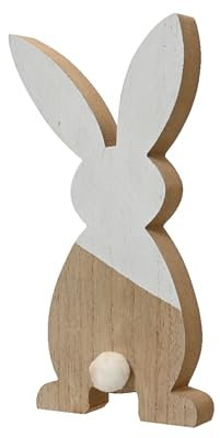 Dekofigur Hase 29,5cm Holz - Dekohase für Ostern Frühling - Holzfigur Osterhase als Osterdeko Osterschmuck - Holzdeko Osterfiguren Ostergeschenk - Frühlingsdeko Tischdeko - Natur Weiß