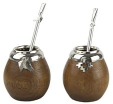 Camionero argentino mate en madera de algarroba con virola de acero inoxidable y bombilla de regalo