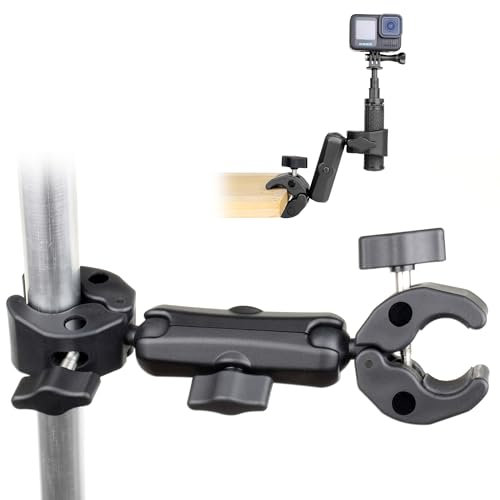 SOONSUN Double Super Clamp Camera Mount, Umbrella Clamp for Chair, Desk, Stroller, Wagons, Tripod, Pole, Light Stand, Cross Bar, Golf Cart, Motorcycle, Boom Stand, with 360° Magic Arm for Photography