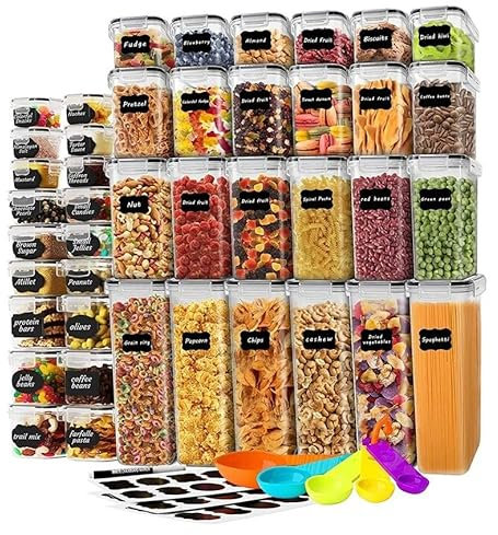 42-Piece Airtight Food Storage Containers Set–BPA-Free Kitchen & Pantry Organizer Bins with Lids–Stackable, Plastic Cereal Containers for Cabinet,Fridge,Dry Food, Plastic Container Set & Airtight Lids