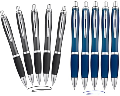 Libetui Set 10 ergonomische Kugelschreiber: 5x blaue und 5x schwarze Tinte rutschfeste Griffzone Großraumine Schwarz Blau Druckkugelschreiber blauschreibend & schwarzschreibend