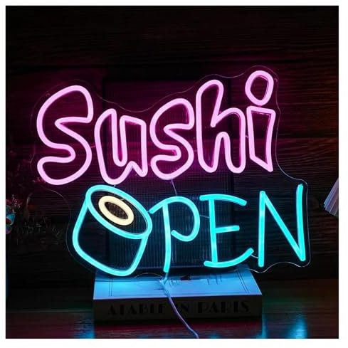 Luces Art Decoration Christmas Letrero De Neón Sushi Open Luz LED USB Para Tienda Restaurante Café Tienda De Tacos Rápidos Ventana Decoración De Puerta Y Pared, 39.4cm×30cm
