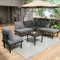 KUIKUI Garden Sofa Set of 6, Outdoor Corner Sofa with Adjustable Feet and Cushions, Patio Furniture with Galvanized Iron Frame, Grey