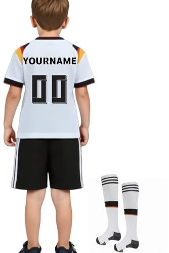 Fußball Trikot Kinder Trainingsset 2024/2025 Personalisiert mit Namen und Nummer, Jungen Fußballtrikot mit T-Shirt Shorts Socken, Jungs Fanartikele Atmungsaktives Trikot