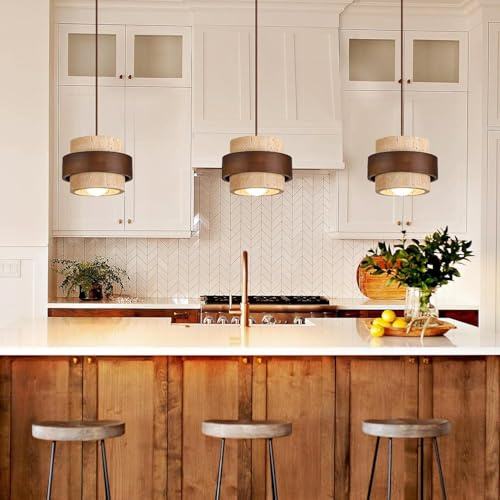 AroimRex Nordische Pendelleuchte Wabi Sabi Lampe gelbe Hängeleuchte aus Travertinstein for Esszimmer Kücheninsel Schlafzimmer Nachttisch Bar kompatibel mit E27 Glühbirnensockel Deckenleuchte