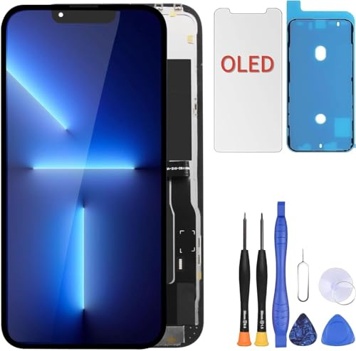 ZOETEC Soft OLED Display für iPhone 13 Pro (Nicht LCD) 6,1'' Full HD Display COF Touchscreen Digitizer Rahmen-Baugruppe mit Reparatur-Werkzeug-Sets, wasserdichter Klebstoff, gehärtetes Glas