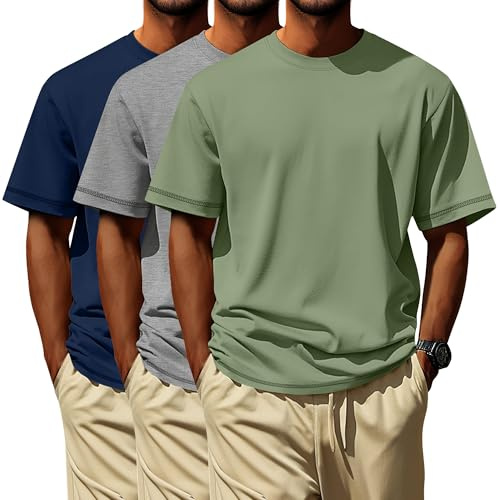 Neer 3 Pezzi Top Uomo Taglie Forti da L a 7XL Oversize - Maniche Corte in Cotone Morbido per Estate - Magliette(Verde Fagiolo Chiaro, Grigio Chiaro Misto, Blu Scuro,4XL)