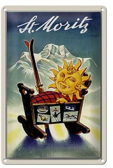 Femer Blechschild Reise 20x30 cm St. Moritz Sonne Kinderkrippe Deko Schild