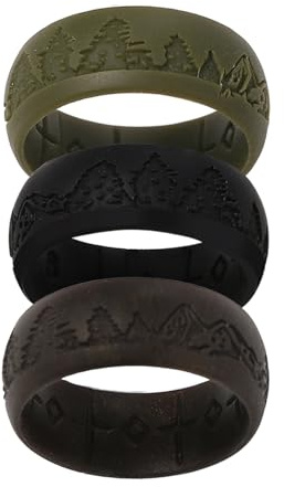 Cupimatch Men's Silicone Ring Set: 3-Pack Active Lifestyle Mountain Tree Bands with Cross Ventilation, Gym Safe Rubber Rings for Men (Size:8)