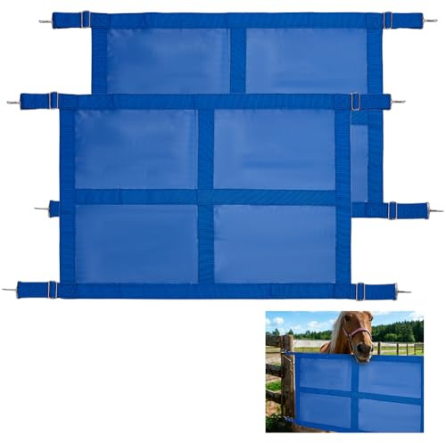 BENECREAT 2Pcs Horse Stall Guard, 69x50cm/27.2x19.7 Inch Oxford Cloth Barn Protective Fence with Adjustable Straps and Metal Hooks for Tack Rooms, Horse Trailers (Blue)