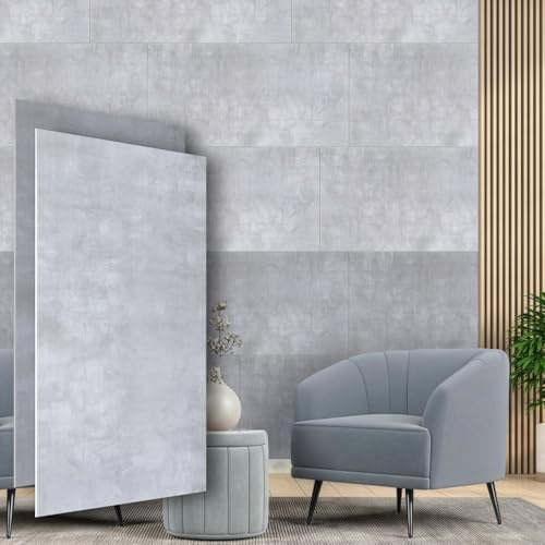 HEXIM Wandpaneele Betonoptik 100x50cm 16 Stück - XPS Paneele 5mm stark hellgrau, Wandverkleidung Styroporplatten Deckenplatten (Concrete Light, 8 m²)