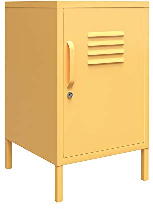 Novogratz Cache Metall-Beistelltisch Gelb, 37 x 40 x 69 cm, Nachttisch mit Spindtür und 2 Ablagefächern, Metall-Side-Table im Industrial Design für Wohnzimmer, Schlafzimmer und Home Office