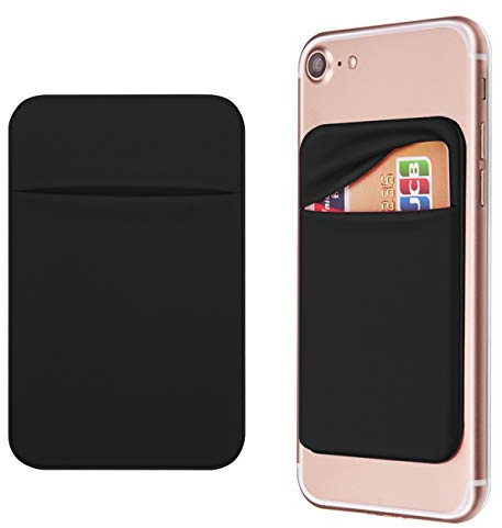 OBVIS Cell Phone Pocket Self Adhesive Card Holder Stick On Wallet Sleeve with Adhesive ID Credit Card ATM Card Holder for iPhone Android 2 PACK BLACK