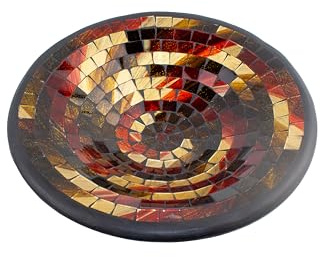 Woru Glas-Mosaik-Schale mit hintermalten Glassteinen belegt - Dekoschale 29 cm, Farbe:rot/gold