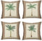 Fukeen Set of 4 Tropical Paradise Plant Throw Pillow Case Coconut Palm Tree Decorative Burlap Cushion Covers Exotic Beach Style Home Office Decorations Cotton Linen Square 18x18 Pillow Protectors