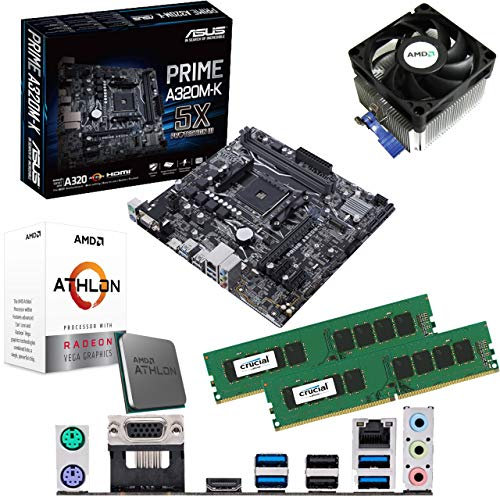 Components4All AMD Athlon 220GE 3.4GHz Dual Core Four Threads CPU, ASUS Prime A320M-K Motherboard & 8GB 2400MHz Crucial DDR4 RAM Pre-Built Bundle