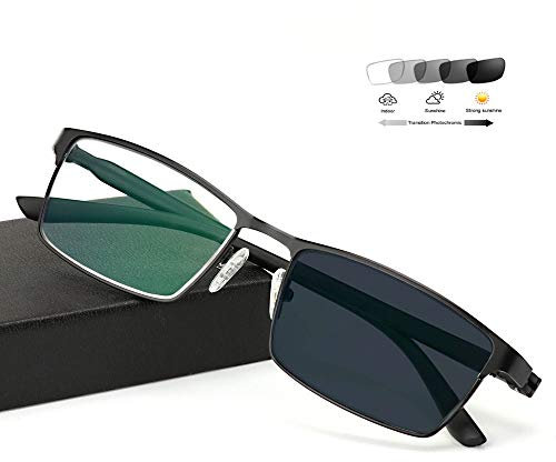 Eyetary Blaulichtfilter Lesebrille Herren Gaming Computer PC Brille photochrome Sonnenbrille mit stärke (+1,00 bis 4,00 Dioptrien) - Blendschutz/Flexible & biegsam TR90 Tempel,Black,+2.0