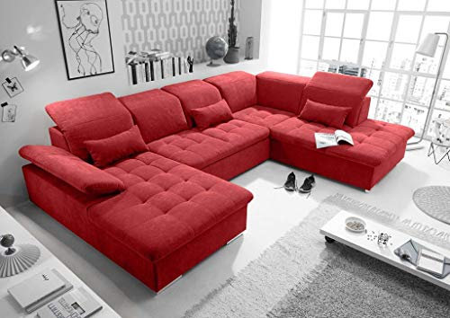 Froschkönig24 Wayne Wohnlandschaft 340x240 cm U-Sofa Couch Ecksofa Rot (Berry)