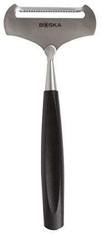 Boska Weichkäsehobel Milano+, Käseschneider, Käsereibe, Edelstahl, Geräuchertes Buchenholz, Schwarz, 18 cm, 307416