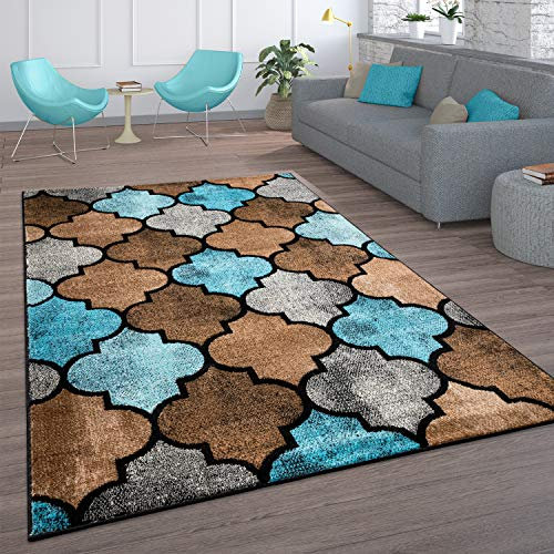 Paco Home Teppich Wohnzimmer Vintage Kurzflor Orientalisch Modern Rautenmuster Geometrisches Design Braun Türkis, Grösse:80x150 cm, Farbe:Braun 6