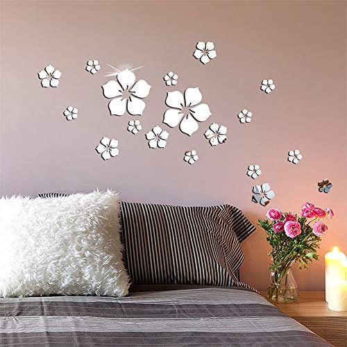 Nicole Knupfer 18 Stück 3D Blumen Wandtattoo Wandsticker Spiegel Aufkleber Wandaufkleber Wanddeko für Wohnzimmer Kinderzimmer Badezimmer Kühlschrank (A)