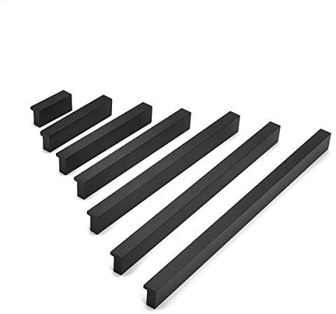 Qrity Paquet de 2 Poignée de Placard en Alliage D'aluminium Poignée D'armoire pour Meubles Poignées longues Poignées de Penderie Boutons, Centre du trou 256 mm, Noir