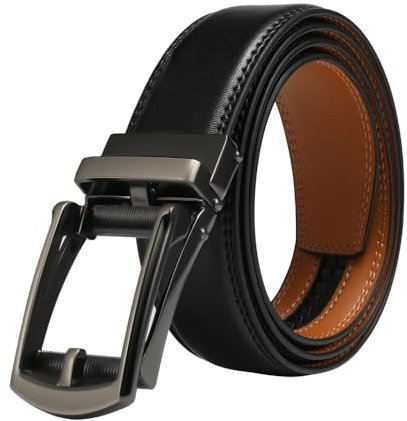 VRLEGEND Cintura Uomo Pelle Elegante Cinture Per abiti Business Lavoro Regolabile con Fibbia Automatica (110cm, Nero)