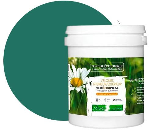 BOX DECO COULEURS Peinture naturelle écologique intérieur extérieur aspect velours Natura - 1L, Vert Tropical