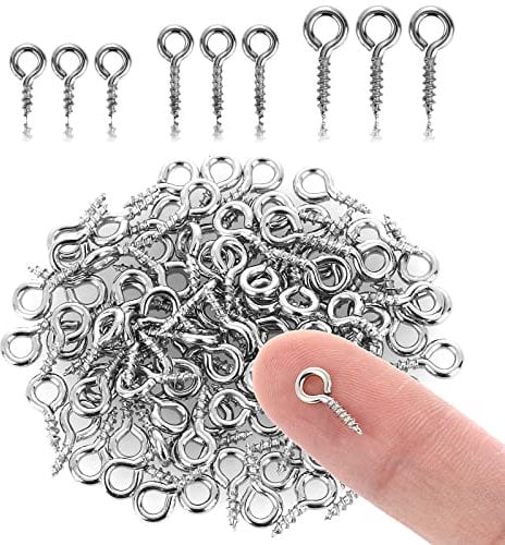 Grevosea Lot de 300 mini crochet à visser filetés Épingles à il à Crochets Oeillets en acier inoxydable argenté pour la fabrication de bijoux, les loisirs créatifs (12mm/10mm/8mm)