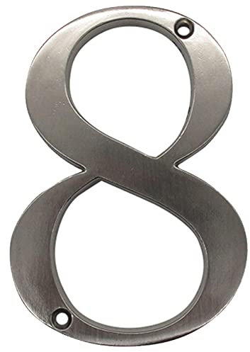 3D Floating House Plaque Numbers Silver Brushed Nickel 4 Inch Height Weatherproof Door Plate Address Digits Zinc Alloy Screw Mounted Big Mailbox Sign Exterior Signage #0-9, for Yard Street (8)