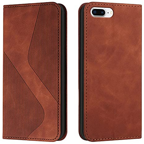 Mo-Somnus Kompatibel mit iPhone 8 Plus/7 Plus Hülle, Magnet PU Leder Flip Wallet Case Tasche Handyhülle, Klappbar iPhone 8 Plus/7 Plus (5,5 Zoll) Brieftasche Klapphülle mit [Kartenfächer] (Braun)