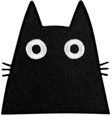 Urbanski Patch schwarze Katze mit erschrockenem Blick zum Aufbügeln 7 x 6,5 cm | Aufnäher Applikation Bügelbild