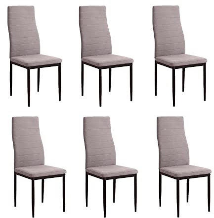 SHIITO - Sillas de Comedor - Pack de 6-40,5 x 49 x 96 cm - Modelo Yuri - Asiento Acolchado - Patas Metal Negras - Sencillo y Elegante - Gris Marengo