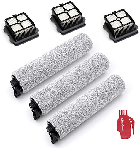 DingGreat Rouleau brosse et filtre de rechange pour Tineco Floor One S3 et iFloor 3 - Kit d'accessoires pour aspirateur eau et poussière (3 filtres HEPA + 3 rouleaux à brosse)