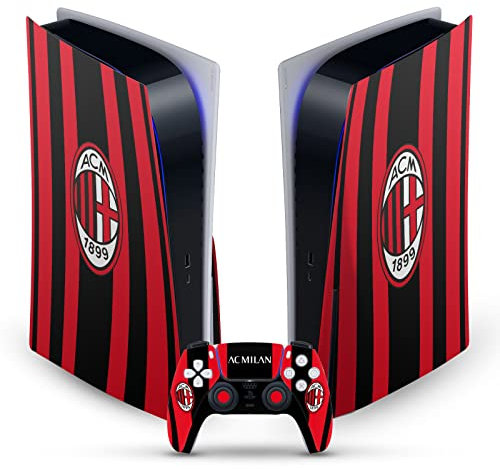 Head Case Designs Licenza Ufficiale AC Milan Home 2021/22 Kit Crest Vinile Frontalino Sticker Gaming Pelle Adesivo Compatibile con Sony Playstation 5 PS5 Disc Edition Console & DualSense Controller