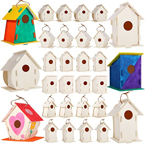 ILHSTY 18 Pack Large DIY Wooden Bird Houses Kits for Kids, Kids Paintable Crafts Wood Houses for Crafts Class Parties Birthday, DIY Crafts and Art Birdhouse Kits for Children to Build and Design (18)