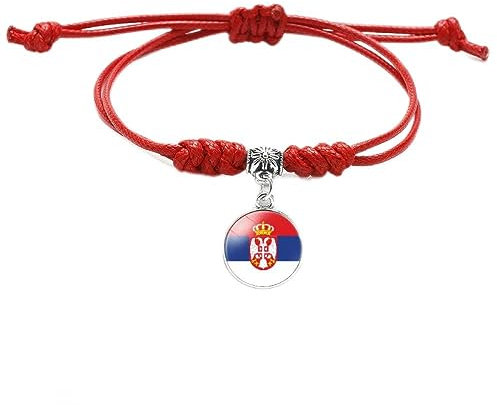 LODMLOER Stück Serbien-Flaggen-Armband, Einfaches, Mehrfarbiges, Handgewebtes, Verstellbares Armband, Serbien-Flagge, Konvexes Glas-Charme-Armband, Schmuck, Geschenke Für Männer, Frauen, Rot, 28 cm