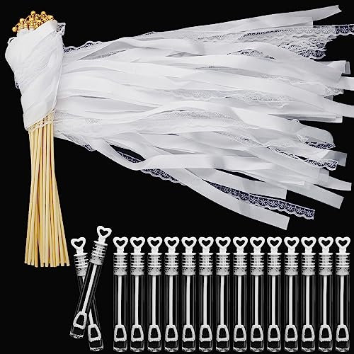 40 Stück Wedding Deko,20 Stück Wedding Wands Weiß mit 20 Herz Seifenblasen Hochzeit,Spalier Hochzeit,Wedding Bubbles,Wedding Wands mit Seifenblasen Deko Set für Hochzeitsdeko,Taufe,Geburtstag