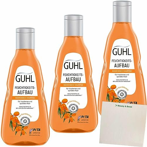 GUHL Shampoo Feuchtigkeitsaufbau Nährend für trockenes und sprödes Haar 3er Pack (3x250ml Flasche) + usy Block