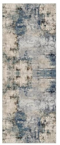 ZUZEKU Abstrakte Läufer Flur Küche Waschbar rutschfest 120X300cm Vintage Grau und Blau Lang Küchenteppich Flurteppich Teppich Fur Korridor Wohnzimmer Schlafzimmer Meterware Anpassbar