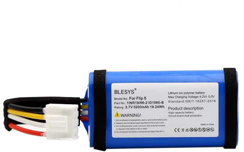 BLESYS Akku für JBL Flip 5, 3.7V 5200mAh Li-ion SUN-INTE-152 1INR19/66-2 ID1060-B Akku für JBL Flip 5th Generation Bluetooth Lautsprecher