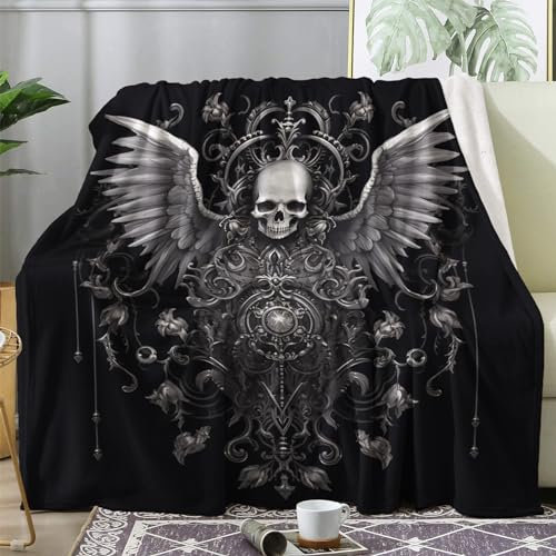 Kuscheldecke Flauschig Totenkopf, Decke Wolldecke 150x200 Gotisch, Flanell Sofadecke Blanket XL, Fleecedecke Wohndecke Schlafdecke Winter Warm Weich, Deko Decken für Couch Bed