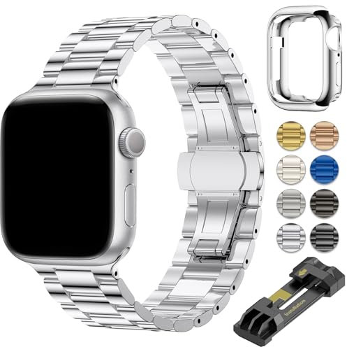 OULUOQI für Apple Watch Armband 45mm 44mm 49mm 42mm 40mm 41mm 38mm Herren Damen, Business Metall Edelstahl Ersatzband Kompatibel mit Ultra 2/Ultra SE iWatch Series 9 8 7 6 5 4 3 2 1