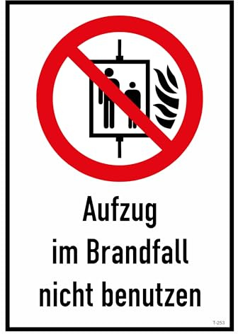 Daged Aufzug im Brandfall nicht benutzen Aufkleber 23x16 cm Hinweiszeichen Sticker T-253