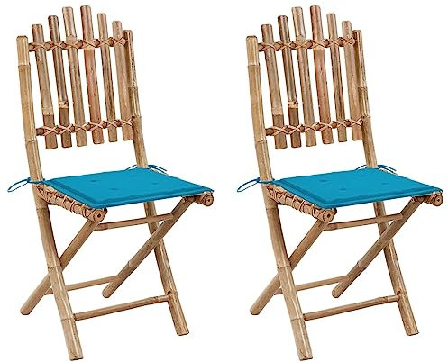 DYRJDJWIDHW Sun Garden,campingstuhl hochlehner,hochlehner gartenstuhl,Klappbare Gartenstühle 2 STK. mit Kissen Bambusauflagen, Kissen & Polster,gartenstuhl Metall,hochlehner auflagen,