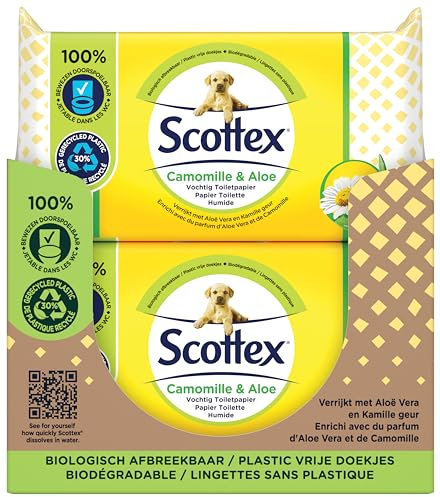 Scottex® Chamomile & Aloe Papier Toilette Humide - 456 lingettes (12 paquets de x38 lingettes)