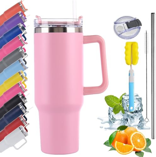 Farberly 6Pcs thermobecher mit strohhalm isolierbecher mit strohhalm und henkel,Kaffeebecher für unterwegs,Thermobecher,Autobecher, Trinkbecher, Reisebecher mit Henkel und Strohhalm kostenloser
